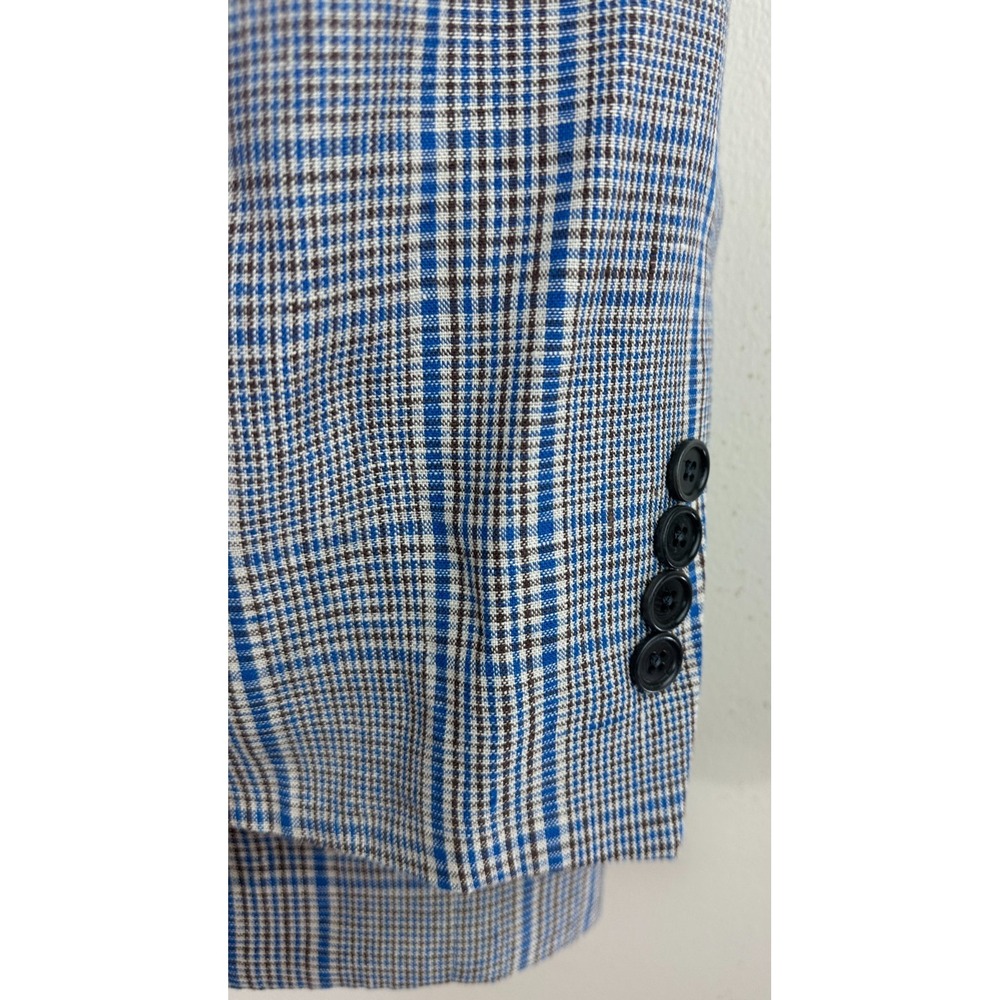 Brooks Brothers Linen Regent Fit Blue Brown Plaid Sport Coat Blazer Mens 40S 40 - Picture 6 of 14